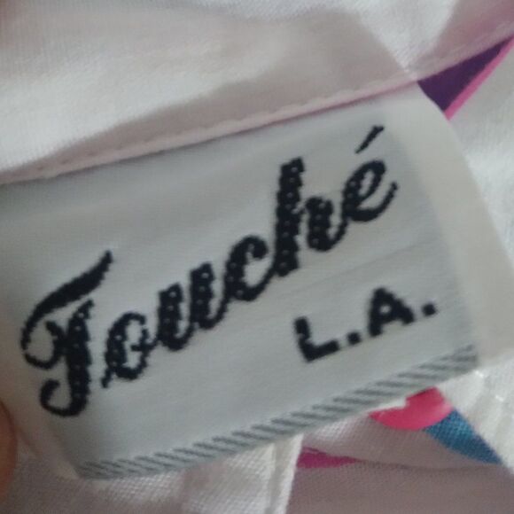 Vintage Touche L.A. Striped Flamingoes Floral Button Down Shirt - Picture 4 of 7